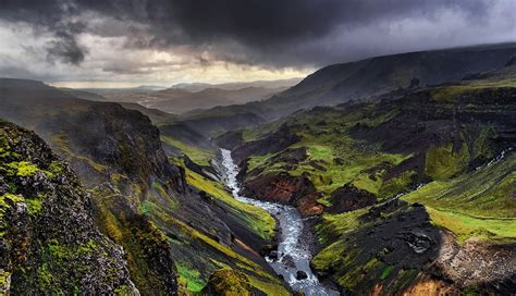 River Valley Landscape Nature Storm Iceland Hd Wallpaper