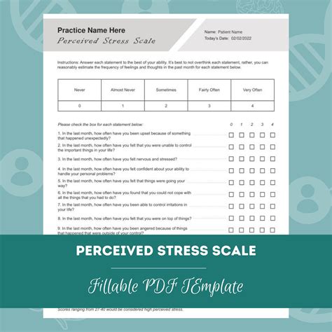Perceived Stress Scale Worksheet Editable Fillable Pdf Template For