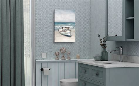 Sumgar Ocean Wall Art Blue White Sea Canvas Paintings Sandy Beach