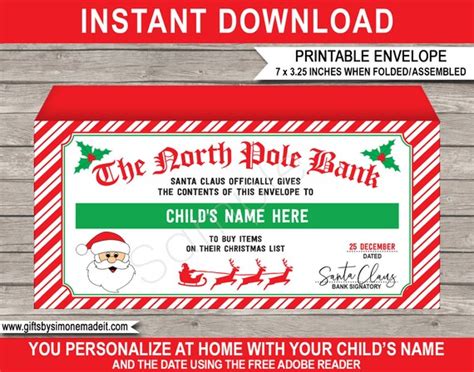 Santa Money Envelope Template Printable Christmas Cash T Wallet