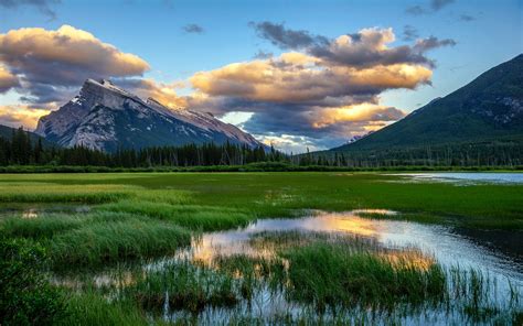 Vermillion Lake And Mount Rundle Sunset In Banff National Par Popular