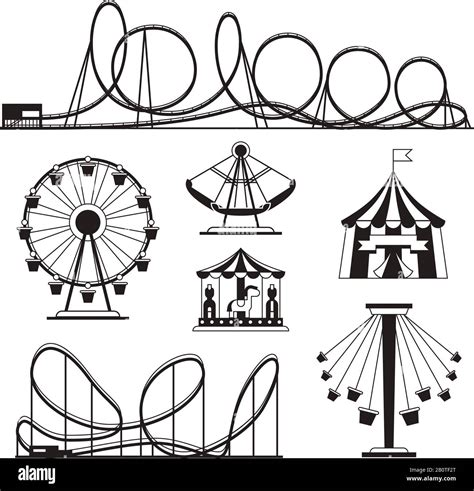 Amusement Park Roller Coasters And Carousel Vector Icons Festival And