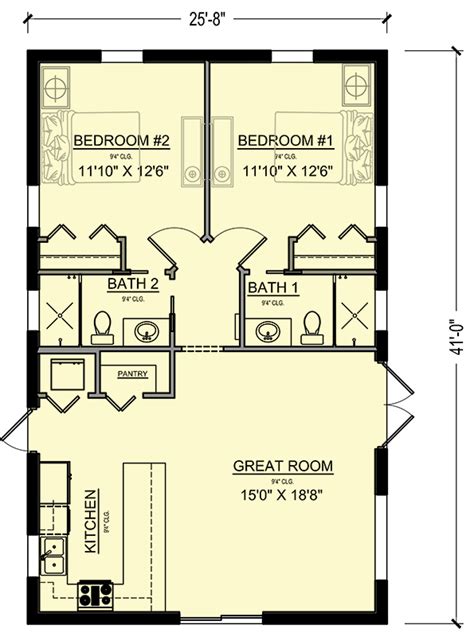 Rectangular Tiny Home Plan With 2 Bedrooms 65685bs Architectural