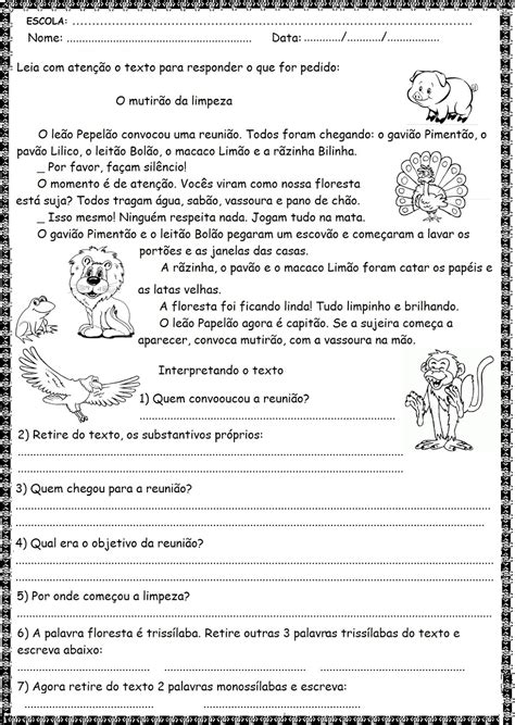 Escola Saber Atividades Portugu S Ano Interpreta O De Texto