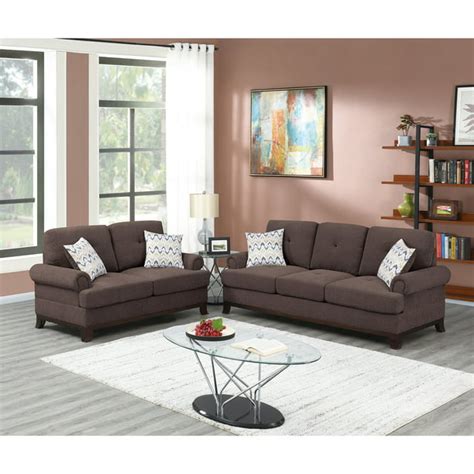 Poundex Furniture 2 Piece Chenille Sofa And Loveseat Set In Dark Coffee