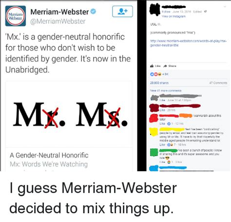 Merriam Merri Webster M Merriam Webster Mx Is A Gender Neutral Honorific Identified By Gender It