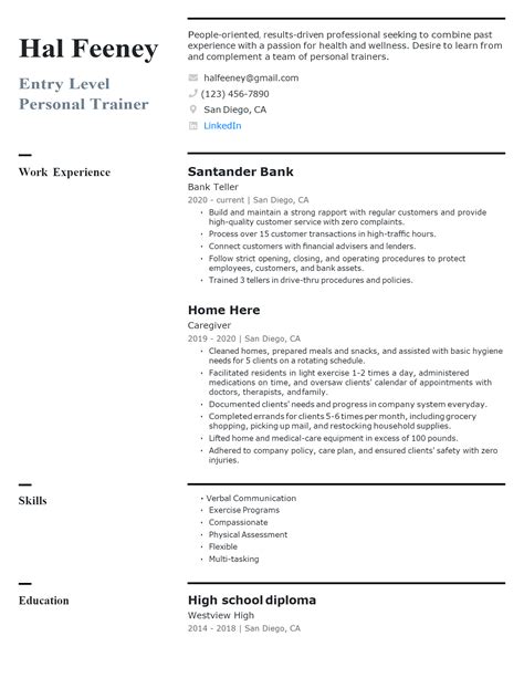 Download Free Entry Level Personal Trainer Resume Docx Word Template