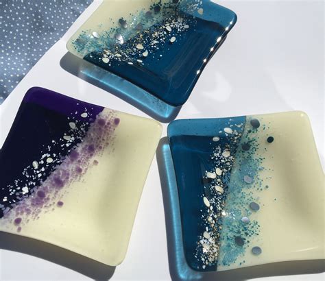 Fused Glass Square Plate Spindrift Collection Etsy Fused Glass Dishes Fused Glass Plates