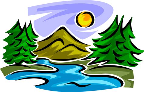 Mountain Stream With Trees Clipart Download Mountain And River Clip