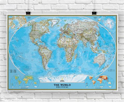 National Geographic World Political Wall Map 125th Anniversary
