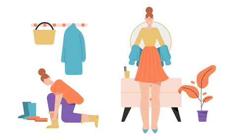 Premium Vector Woman Getting Dressed Or Undressed And Standing In