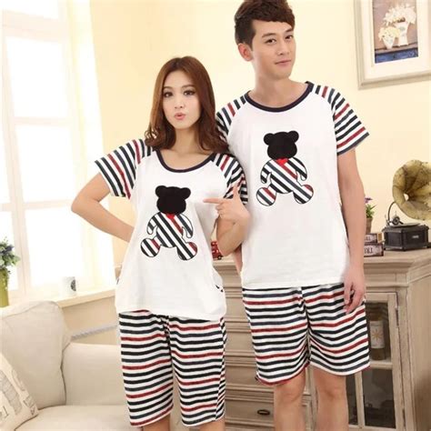 Low Price New Lovers Pajamas Women Short Sleeved Summer Thin Pajama Sets Men Pure Couple Pajamas