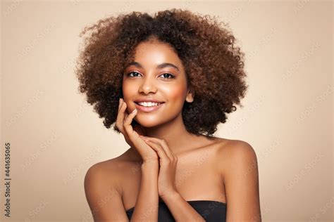 Beauty Portrait Of African American Girl With Afro Hair Beautiful