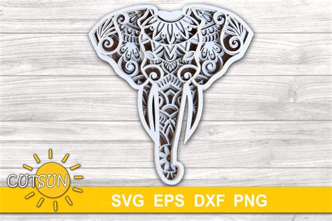 3D Layered Elephant Head 5 layers | 3D layered svg (1055940) | Cut