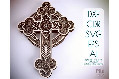 Cr01 Religious Cross Layered Cross Pattern 578849 Paper Cutting