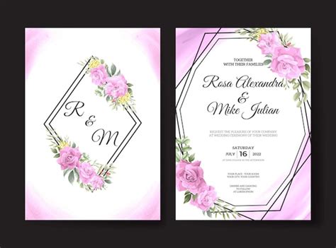 Premium Vector Beautiful Pink Rose Wedding Invitation Card Template