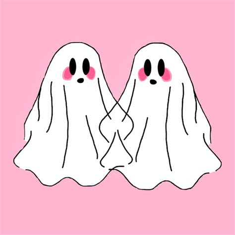 Two White Ghost Faces With Pink Eyes And Noses Facing Each Other In