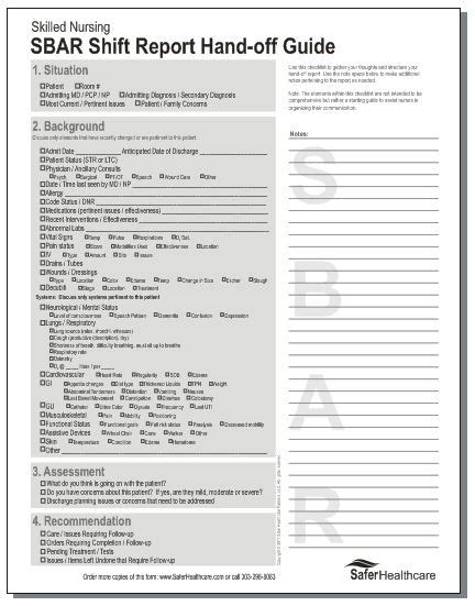 SBAR Shift Report Guide for Skilled Nursing (Pack of 5 pads) | Online