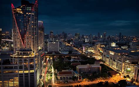 Bangkok Night Cityscape Skyscrapers Modern Buildings Bangkok