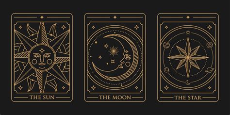 Tarot Deck Card Set Illustration The Sun The Moon And The Star Golden