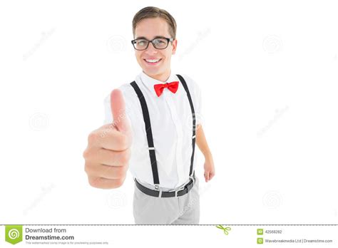 Geeky Young Hipster Showing Thumbs Up Stock Photo Image Of Happy