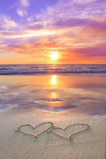Hearts Beautiful Sunset Romantic Beach Sunset