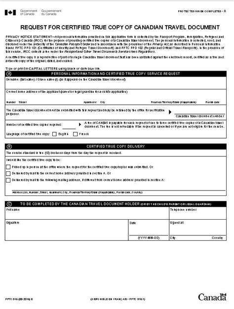 Certified True Copy Of A Canadian Passport Application Form Printable