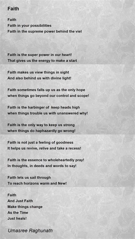 Faith Poem By Umasree Raghunath Poem Hunter