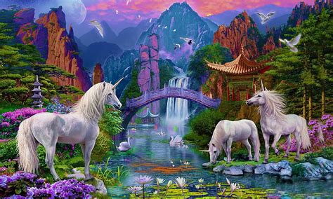 Magical Land Of Unicorns Enchanting Water Mountains Orient
