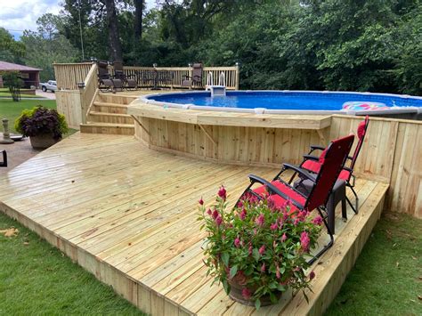 Above Ground Pool With Deck And Pool Bar Pools Backyard Inground Swimming Pool Landscaping