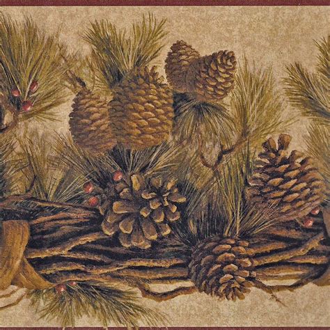 Details About Rustic Pine Cone Wallpaper Border Lot Western Yellow