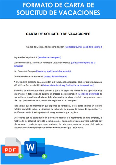 Ejemplos De Cartas De Solicitud De Vacaciones En Word