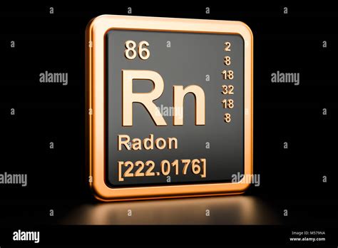 El Radón Rn Elemento Químico 3d Rendering Aislado Sobre Fondo Negro