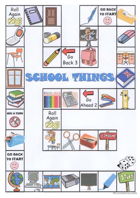 School Things Boardgame Board Game English Esl Worksheets Pdf And Doc