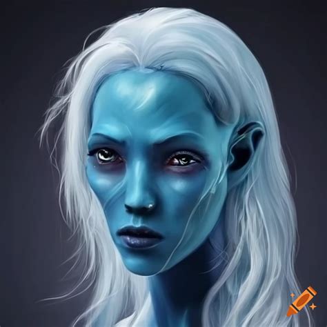 Description Of A Blue Skinned Alien Woman With Wavy White Hair