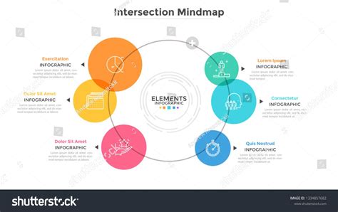 Mind Map Diagram With 6 Intersected Colorful Translucent Round Elements