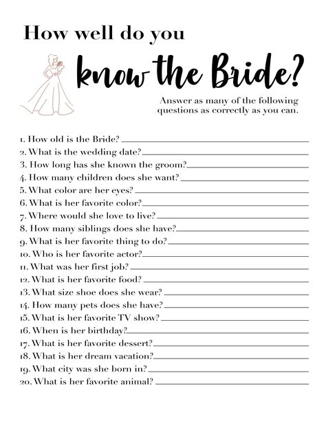 How Well Do You Know The Bride Game Bridal Shower Game Bachelorette