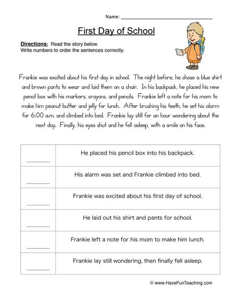 Chronological Order Worksheets