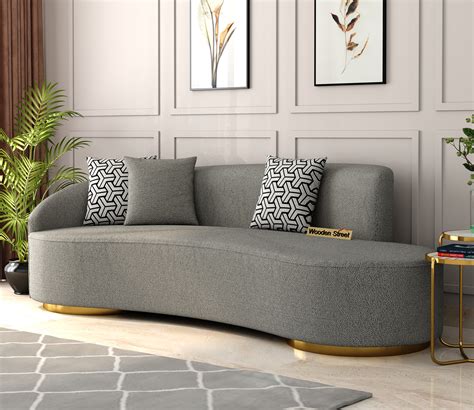 Buy Osbert 3 Seater Curved Sofa Polyester Boucle Grey Online In