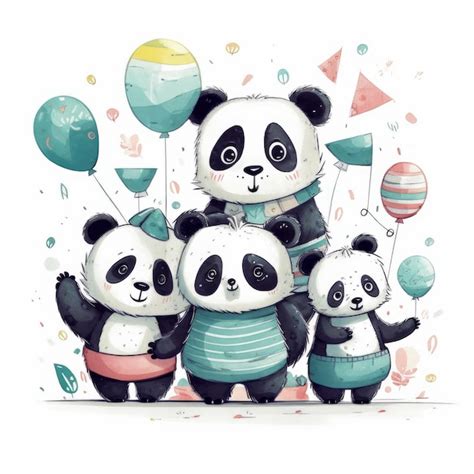Premium Ai Image Cute Pandas Watercolor Illustration On White Background