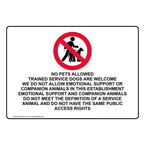 No Pets Allowed Trained Service Dogs Sign With Symbol Nhe 50913