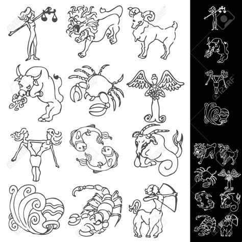 An Image Of A Set Of Zodiac Drawings Stock Vector 10391224 Az Art