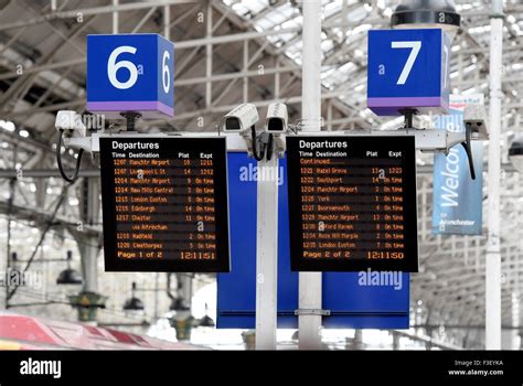 Manchester Piccadilly Railway Station Departures Information Stock