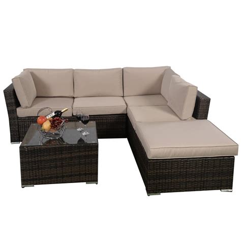 Giantex Pc Patio Sectional Furniture Pe Wicker Rattan Sofa Set Deck