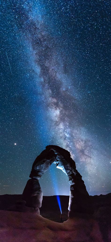 Natural Arch Viewing Milky Way During Night Time Arches National Park