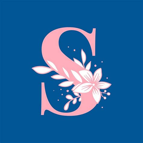 The Letter S Is Decorated With Flowers And Leaves In Pink On A Dark