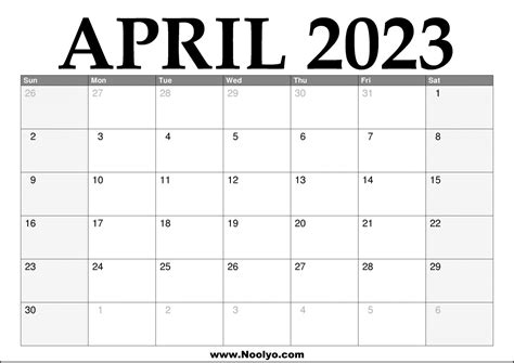 2023 April Printable Calendar Calendars Printable