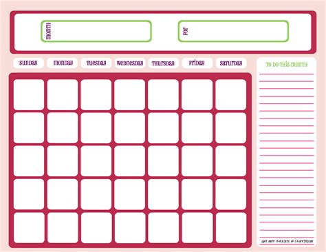 Blank Calendar Pink And Purple Free Printable Downloads From Choretell