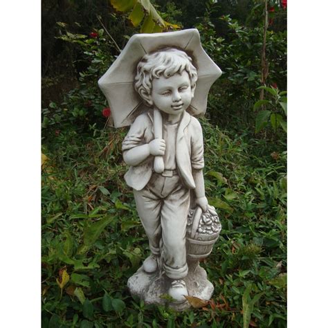 Boy With Umbrella Garden Statue Garden Ornaments Bandm