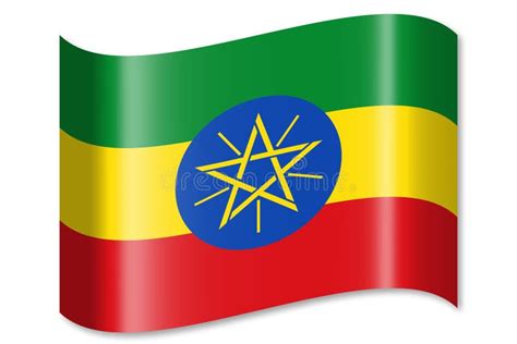 Set Of Ethiopia Waving Flag On Isolated Background Vector Illustration